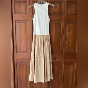Zara White and Tan Sleeveless Dress
